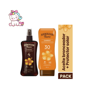 Pack Hawaiian Tropic – Loción Carrot SPF 30 + Aceite Bronceador Spray SPF 4